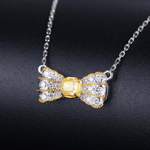 14k Gold 0.32 Ctw Natural Yellow Diamond & Diamond Necklace - 3