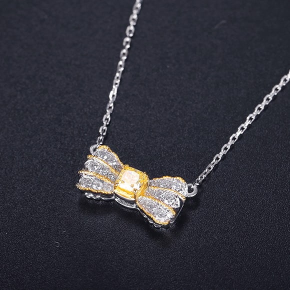 14k Gold 0.32 Ctw Natural Yellow Diamond & Diamond Necklace - 4