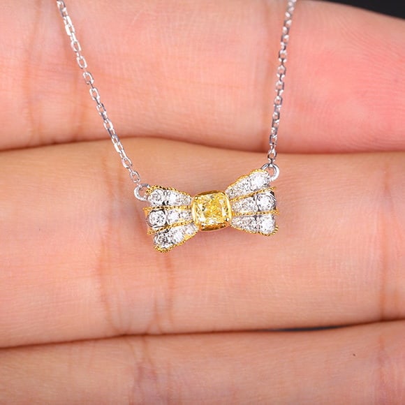 14k Gold 0.32 Ctw Natural Yellow Diamond & Diamond Necklace - 7