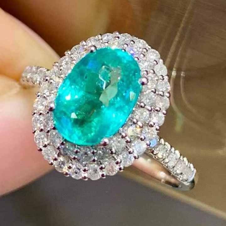 14k Gold 1.45 Ct Natural Paraiba Tourmaline & Diamond Ring - 3