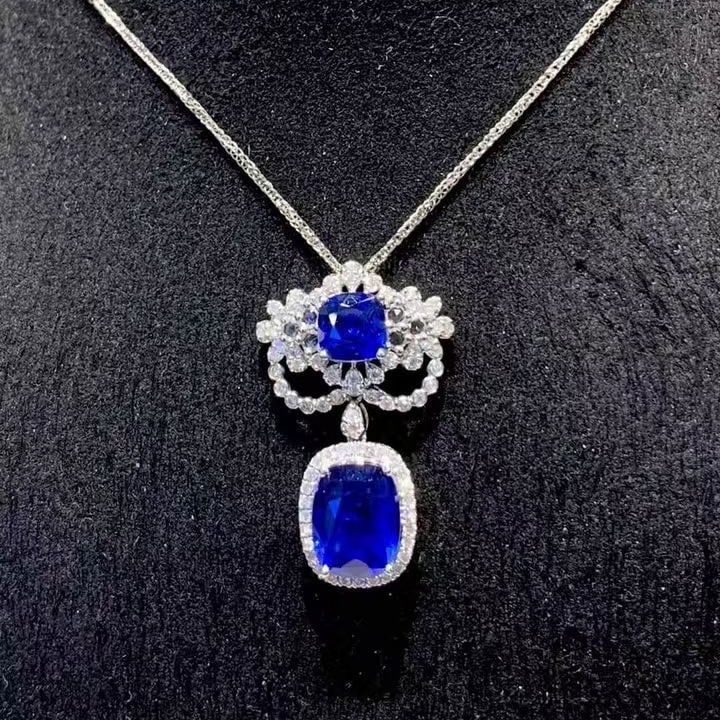 14k Gold 3.7 Ct Natural Sapphire & Diamond Pendant( Without Chain ) - 2