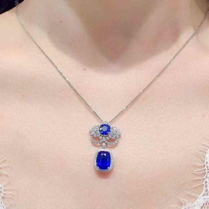 14k Gold 3.7 Ct Natural Sapphire & Diamond Pendant( Without Chain ) - 5