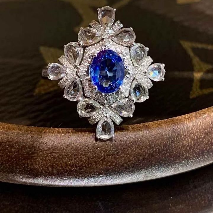 14k Gold 1 Ct Natural Sapphire & Diamond & Sapphire Ring - 2