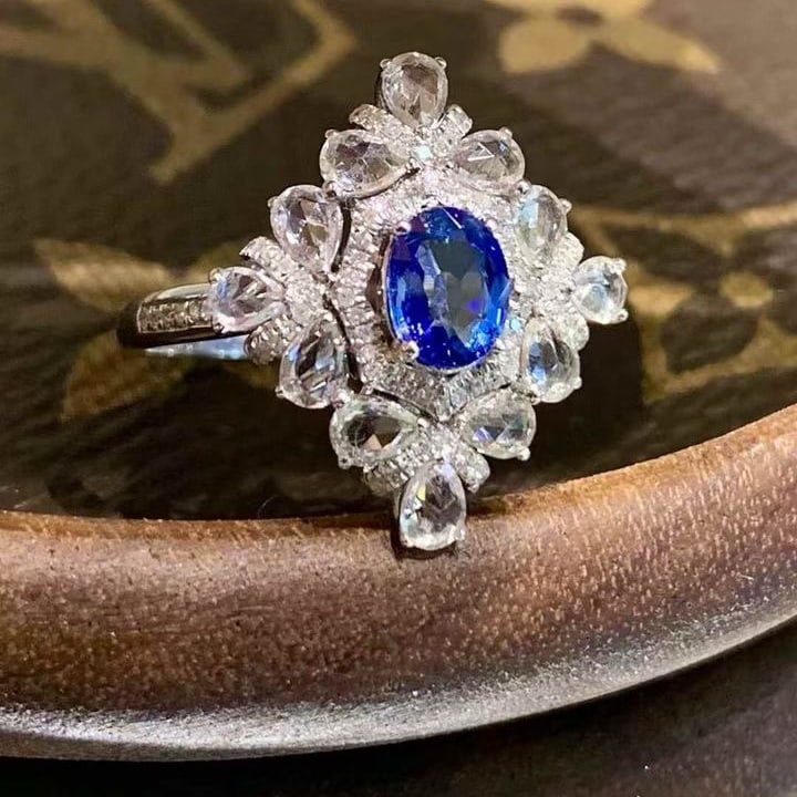 14k Gold 1 Ct Natural Sapphire & Diamond & Sapphire Ring - 3
