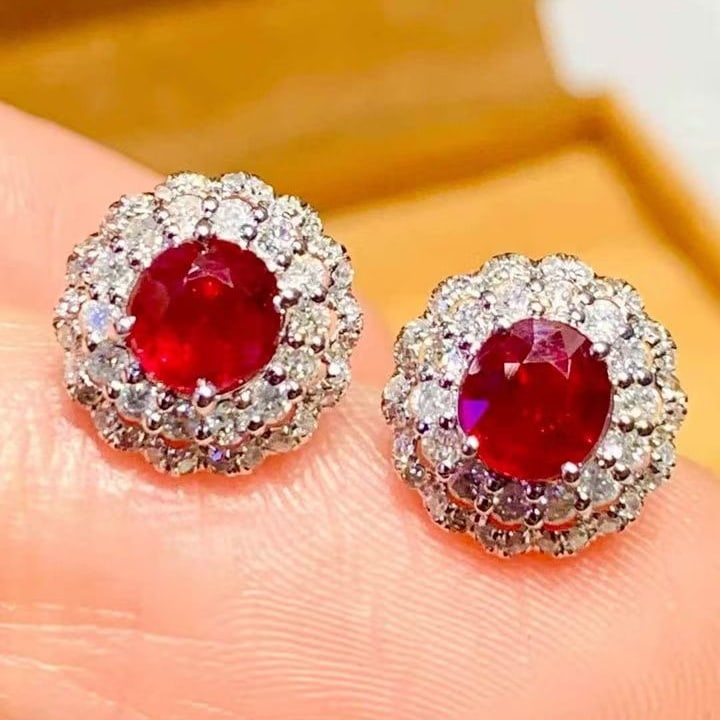 14k Gold 1.1 Ct Natural Ruby & Diamond Earrings - 2