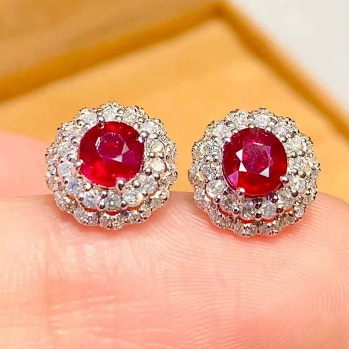 14k Gold 1.1 Ct Natural Ruby & Diamond Earrings - 3