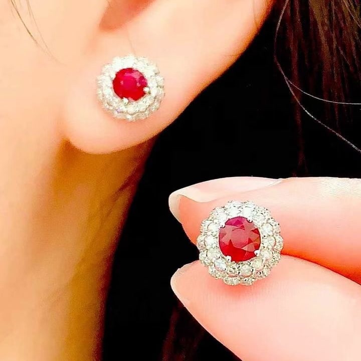 14k Gold 1.1 Ct Natural Ruby & Diamond Earrings - 4