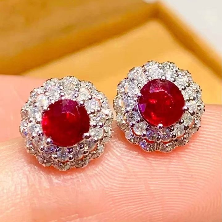 14k Gold 1.1 Ct Natural Ruby & Diamond Earrings - 5
