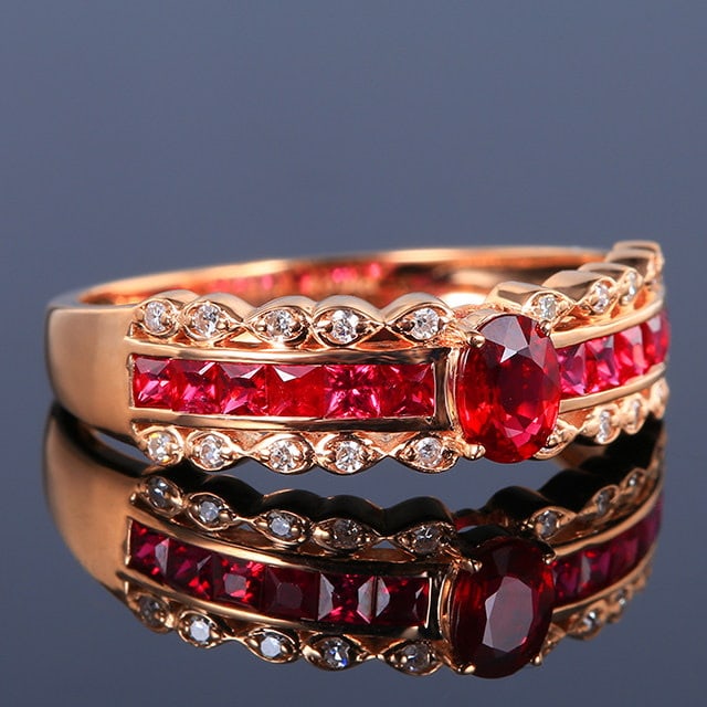 14k Gold 0.94 Ctw Natural Ruby & Ruby Ring - 3