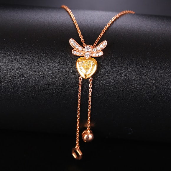 14k Gold 0.41 Ctw Natural Yellow Diamond & Diamond Necklace: Ref:231145231 // gold content:14k gold // main gemstone:yellow diamond // shape:heart // carat weight:0. 32ct // color:yellow // treatment:natural // // adjacent gemstone 2 : diamond // shape:round //