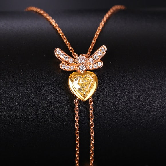 14k Gold 0.41 Ctw Natural Yellow Diamond & Diamond Necklace - 2