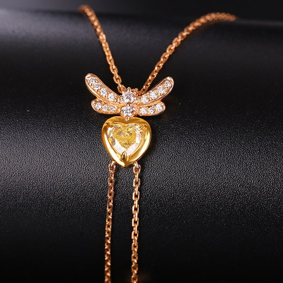 14k Gold 0.41 Ctw Natural Yellow Diamond & Diamond Necklace - 3
