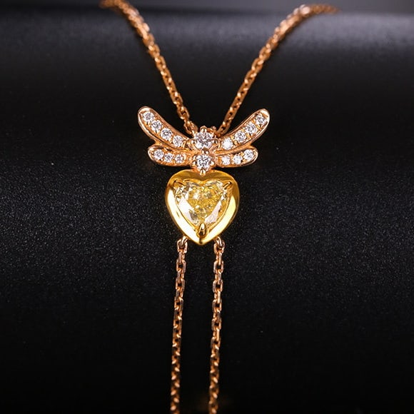 14k Gold 0.41 Ctw Natural Yellow Diamond & Diamond Necklace - 4