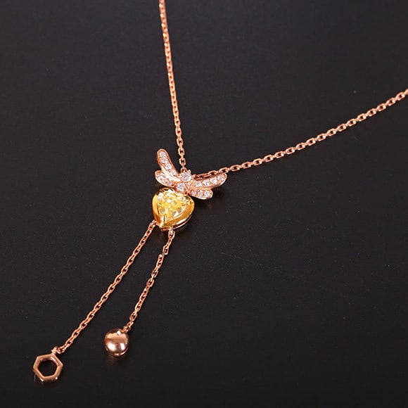 14k Gold 0.41 Ctw Natural Yellow Diamond & Diamond Necklace - 5
