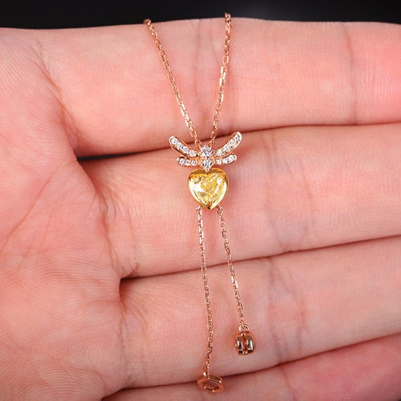 14k Gold 0.41 Ctw Natural Yellow Diamond & Diamond Necklace - 7