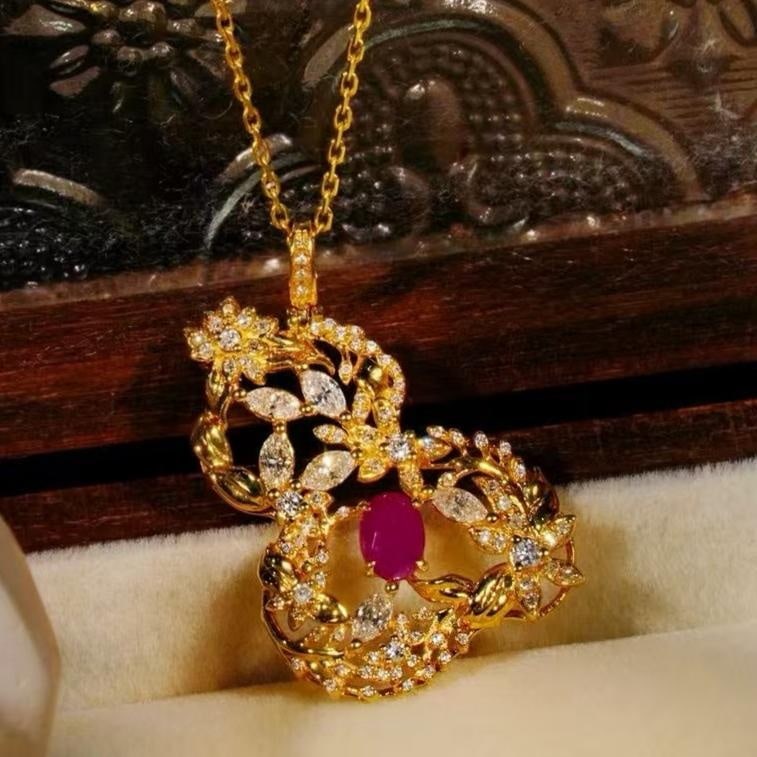 14k Gold 1.28 Ctw Natural Ruby & Diamond Necklace (1 of 7)