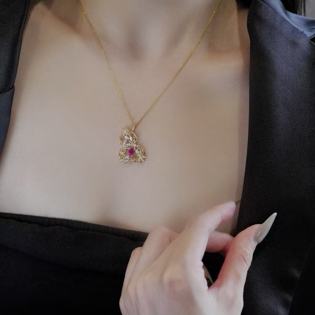 14k Gold 1.28 Ctw Natural Ruby & Diamond Necklace - 2