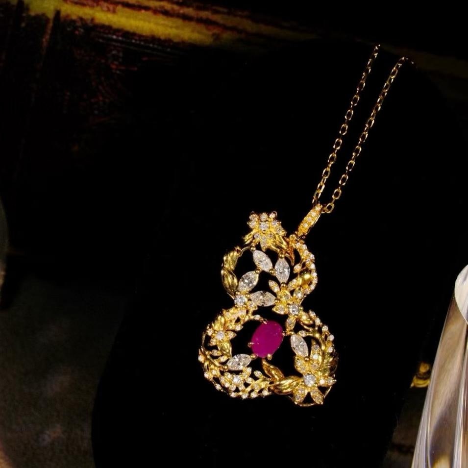 14k Gold 1.28 Ctw Natural Ruby & Diamond Necklace - 4
