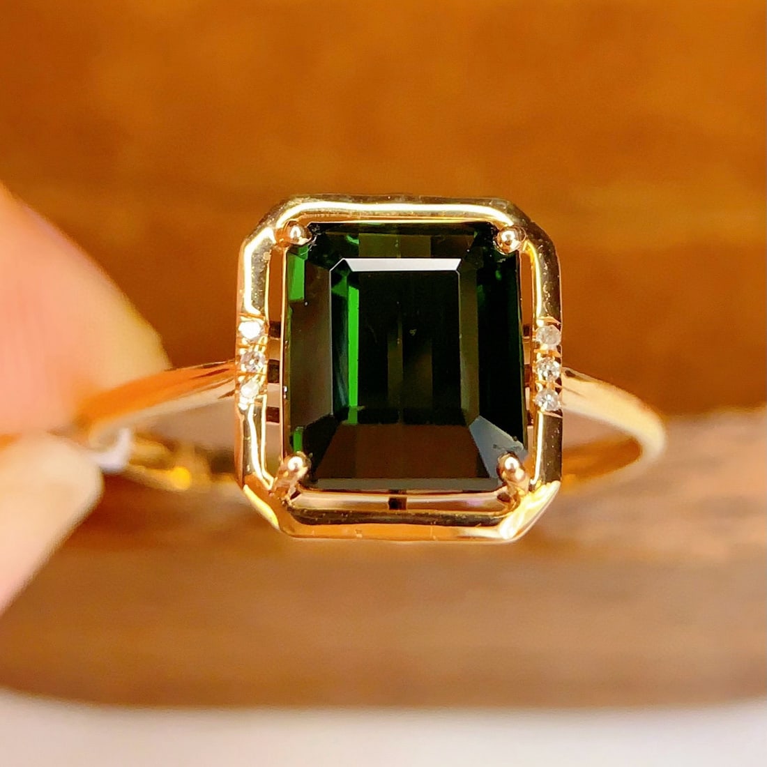 14k Gold 2 Ct Natural Tourmaline & Diamond Ring - 2