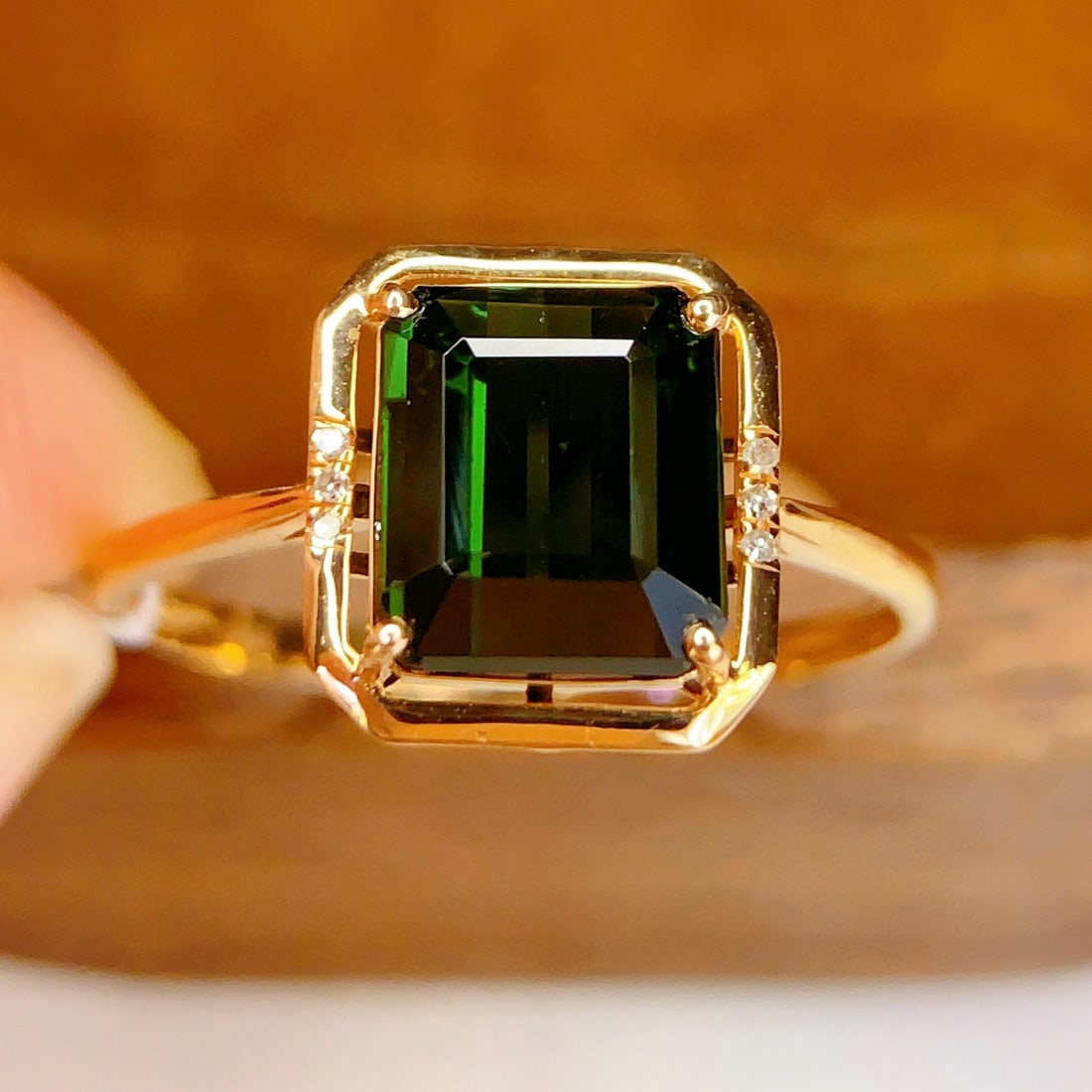 14k Gold 2 Ct Natural Tourmaline & Diamond Ring - 3