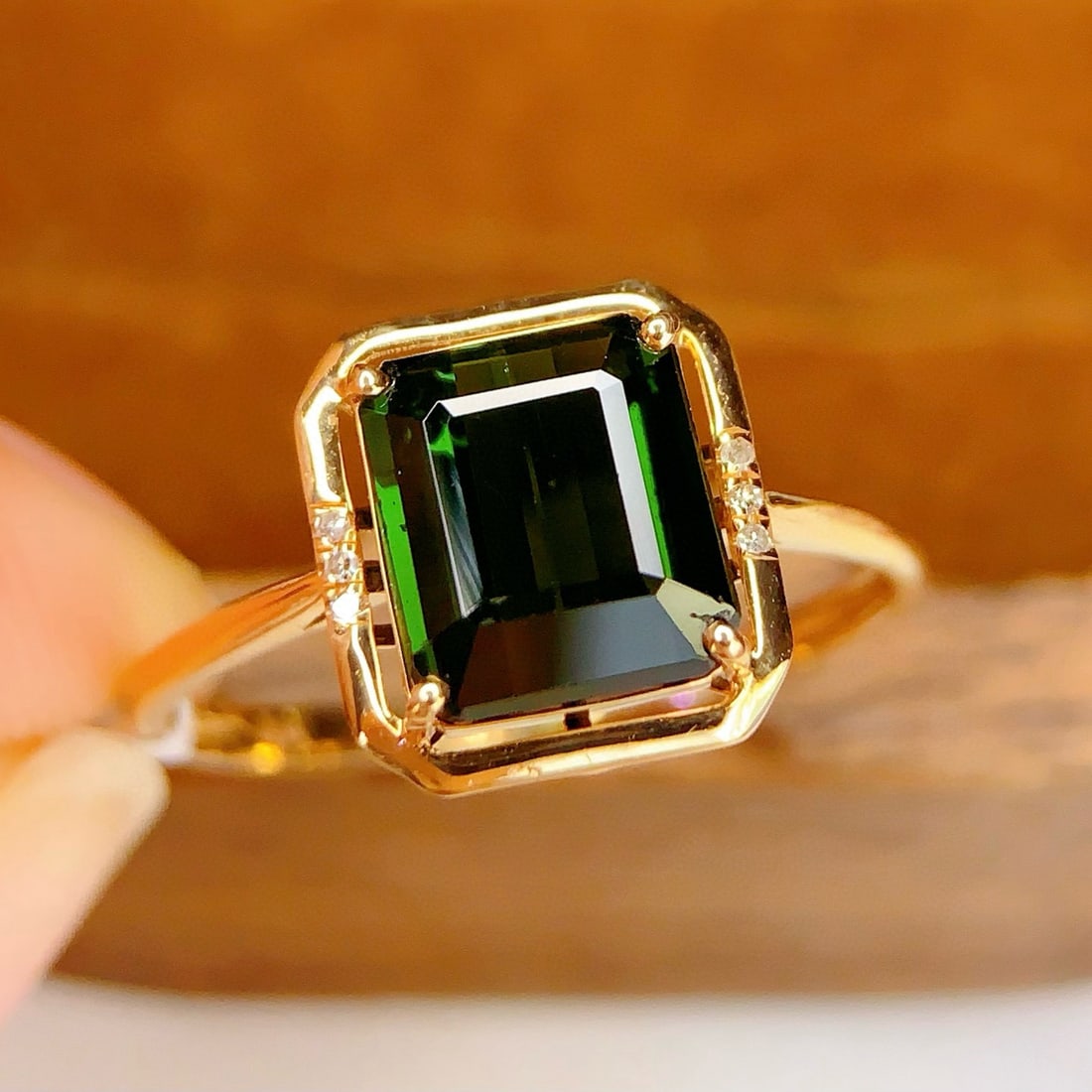 14k Gold 2 Ct Natural Tourmaline & Diamond Ring - 4