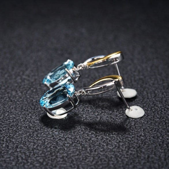 14k Gold 5.8 Ct Natural Aquamarine Earrings - 4