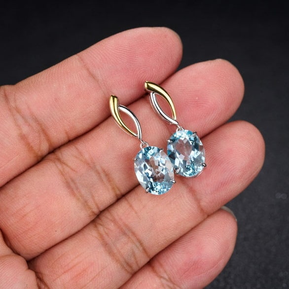 14k Gold 5.8 Ct Natural Aquamarine Earrings - 9