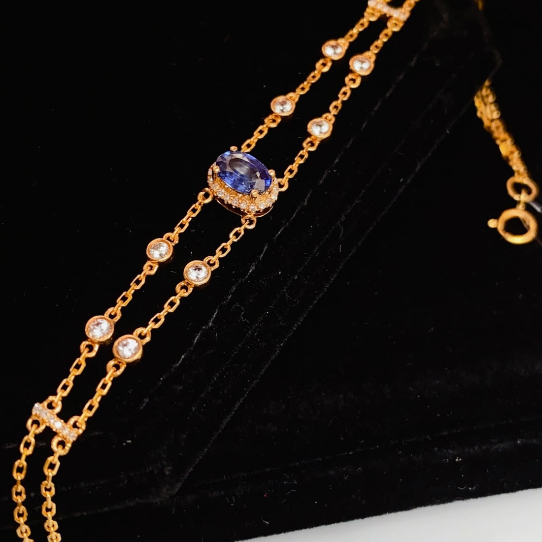 14k Gold 0.70 Ct Natural Sapphire & Diamond & Sapphire Bracelet - 2