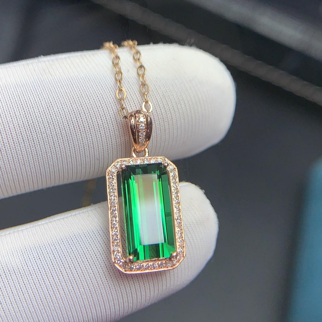 14k Gold 2.6 Ct Natural Tourmaline & Diamond Pendant( Without Chain ) - 7