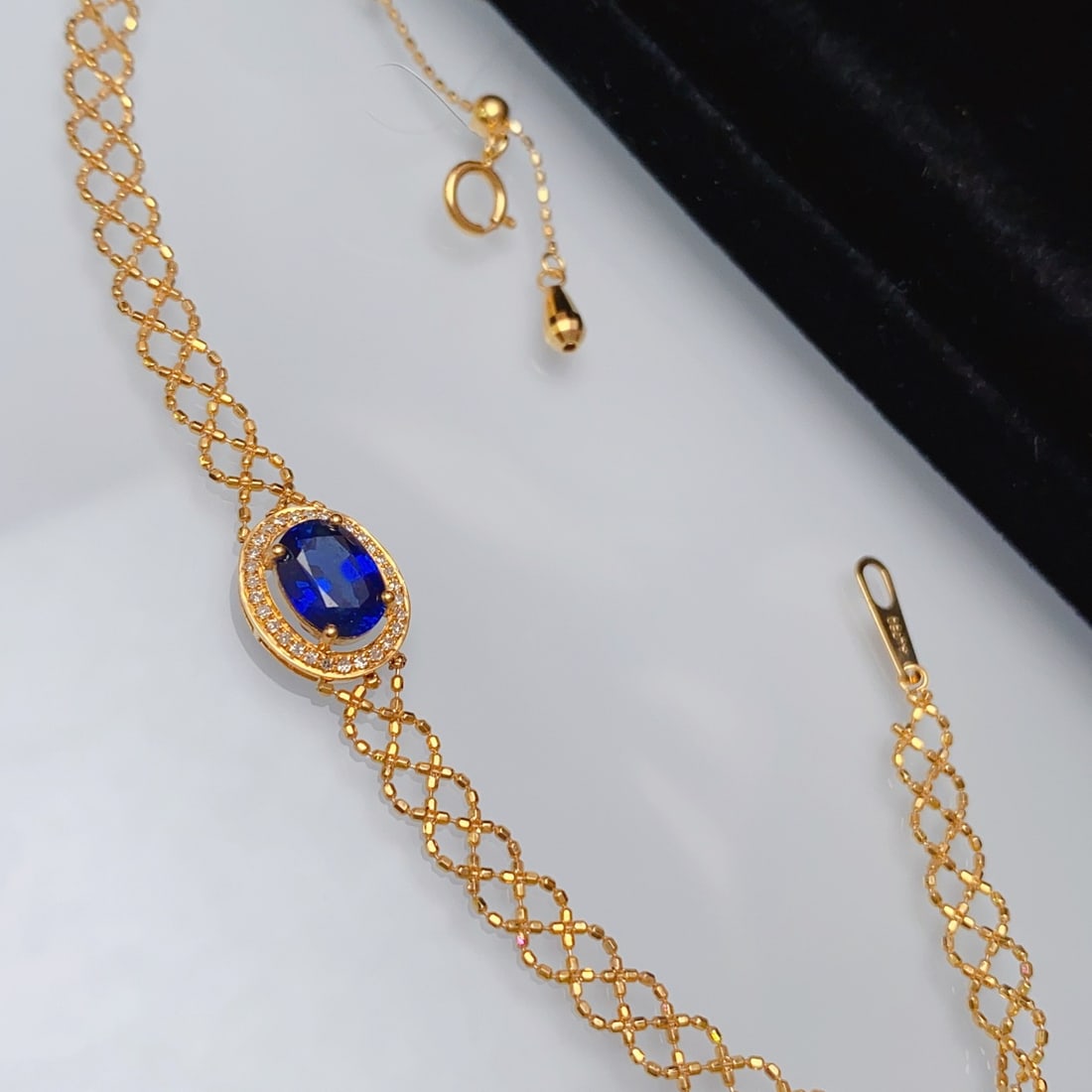 14k Gold 1.30 Ct Natural Sapphire & Diamond Bracelet - 2