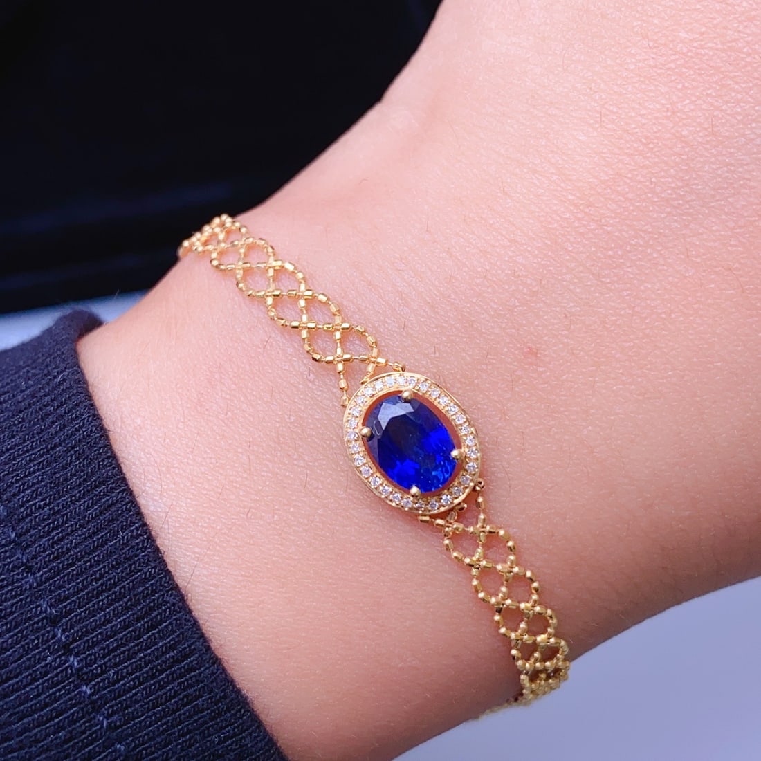 14k Gold 1.30 Ct Natural Sapphire & Diamond Bracelet - 4