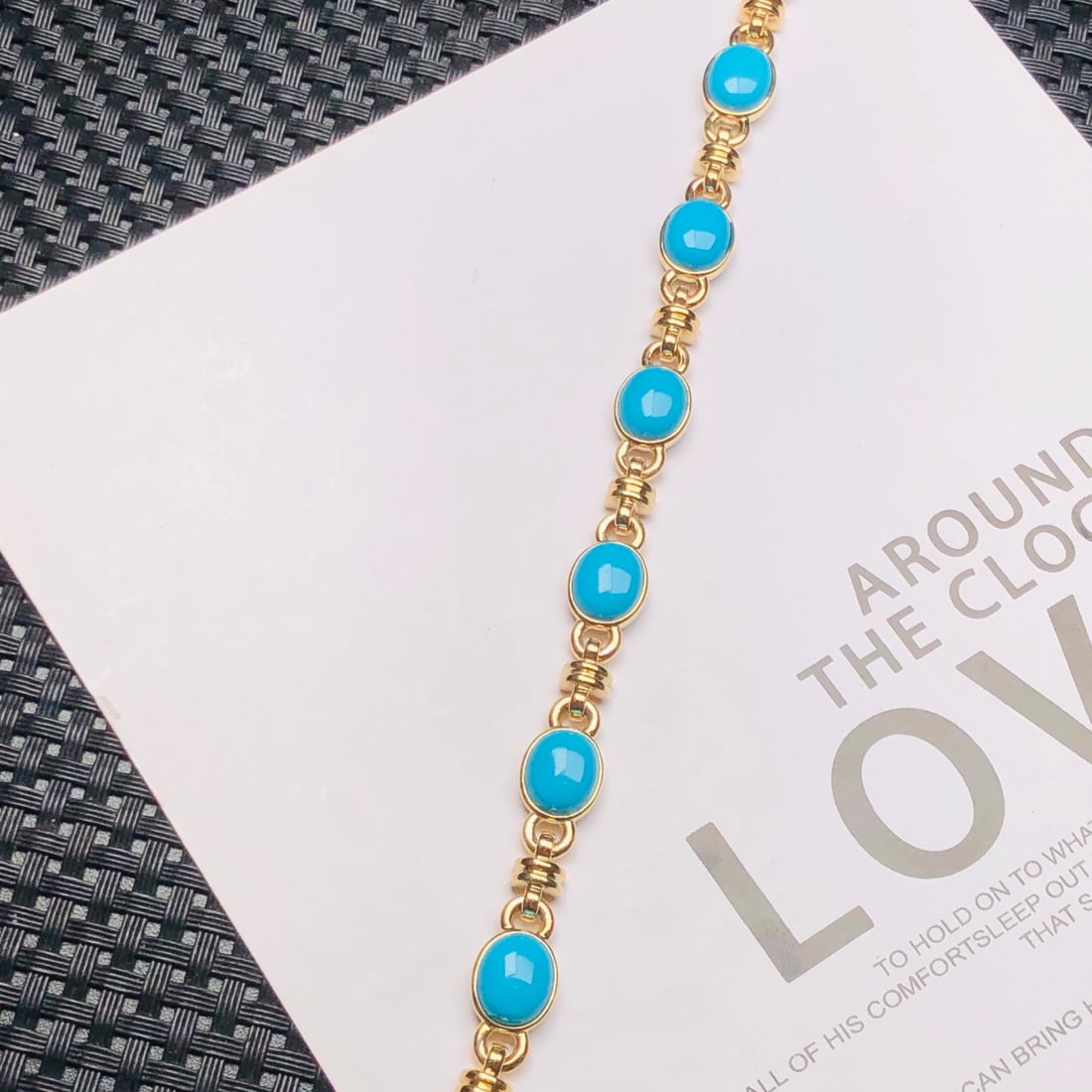 14k Gold 15.75 Ct Natural Blue Turquoise & Diamond Bracelet - 3