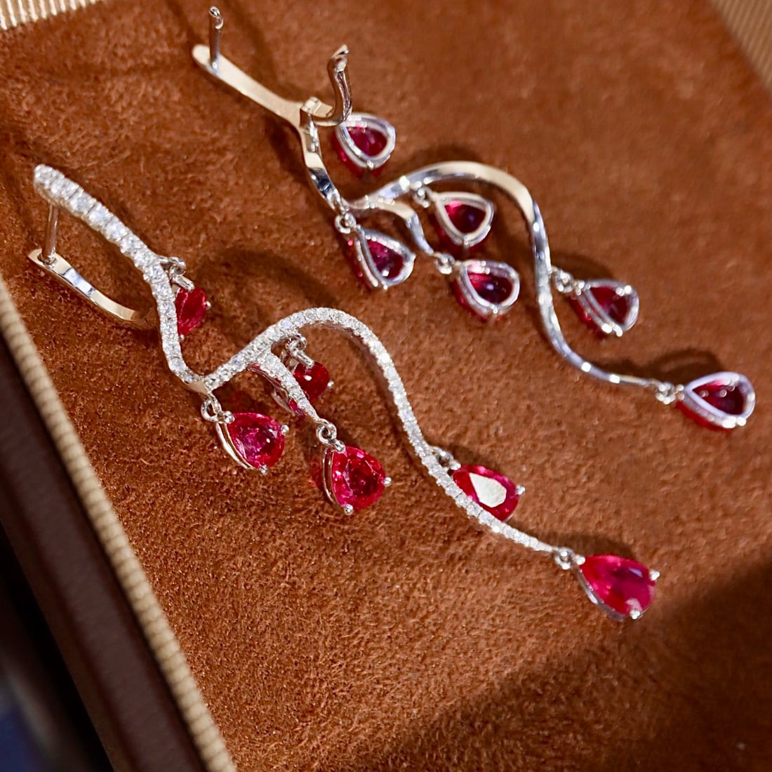 14k Gold 5.26 Ctw Natural Ruby & Diamond Earrings - 4