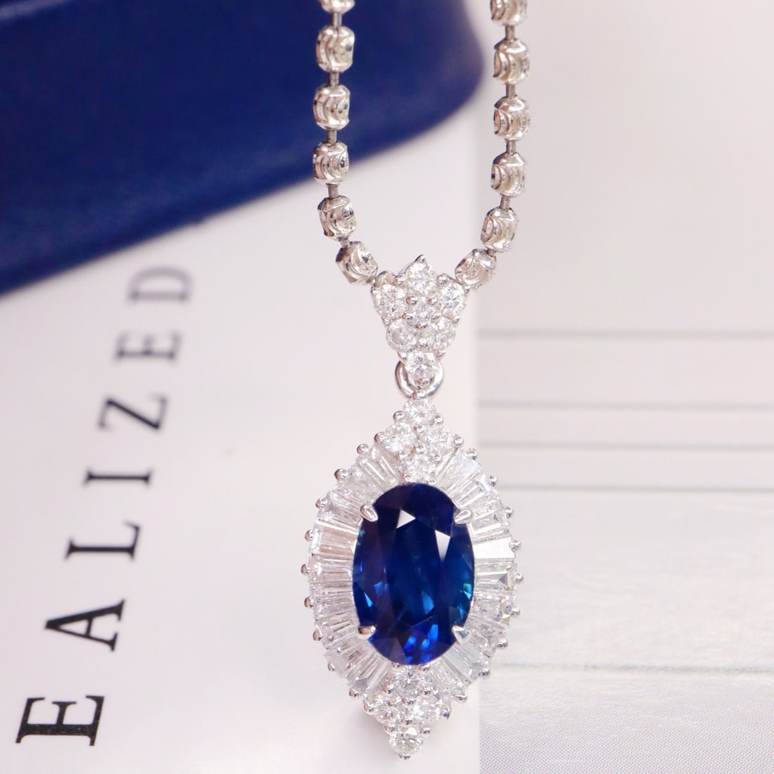 14k Gold 1.78 Ctw Natural Sapphire & Diamond Pendant( Without Chain ) - 2
