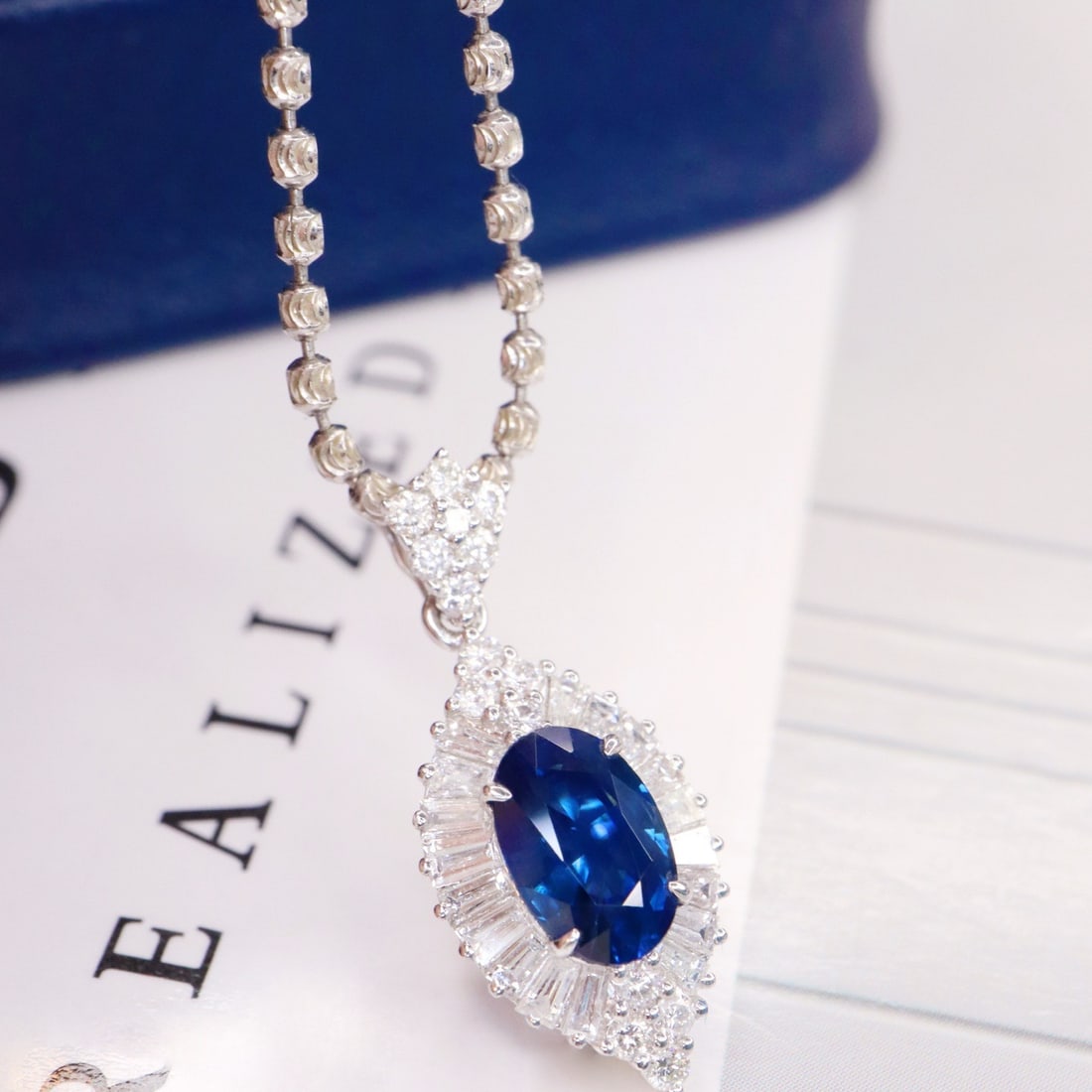 14k Gold 1.78 Ctw Natural Sapphire & Diamond Pendant( Without Chain ) - 3