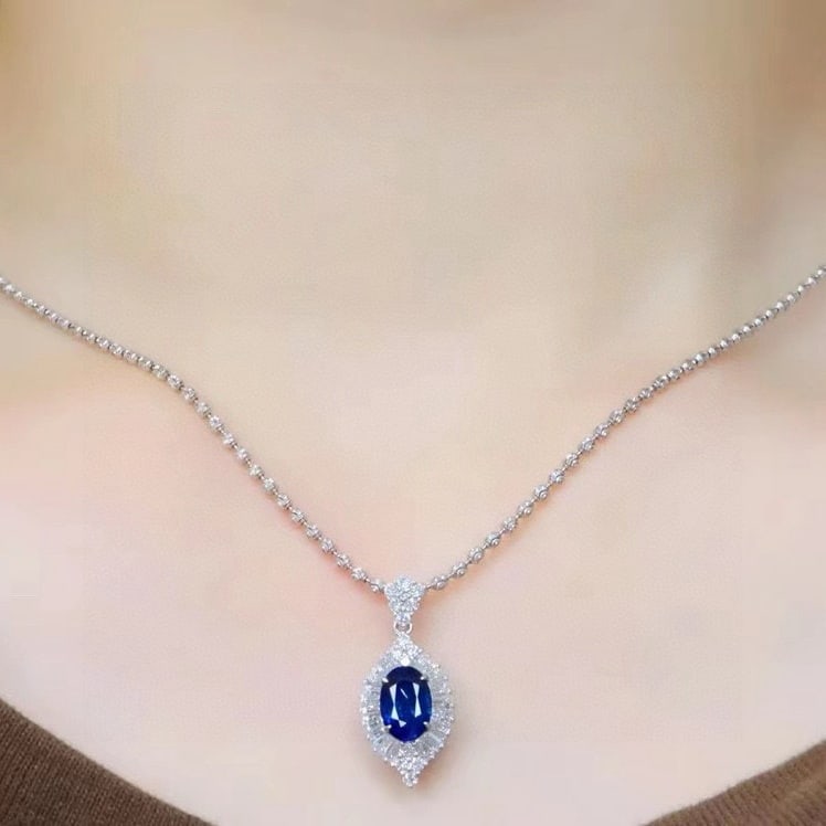 14k Gold 1.78 Ctw Natural Sapphire & Diamond Pendant( Without Chain ) - 5