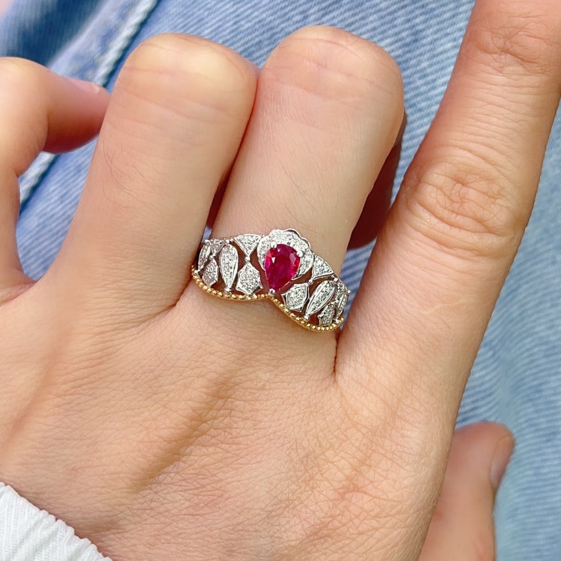 14k Gold 1.00 Ct Natural Ruby & Diamond Ring - 6
