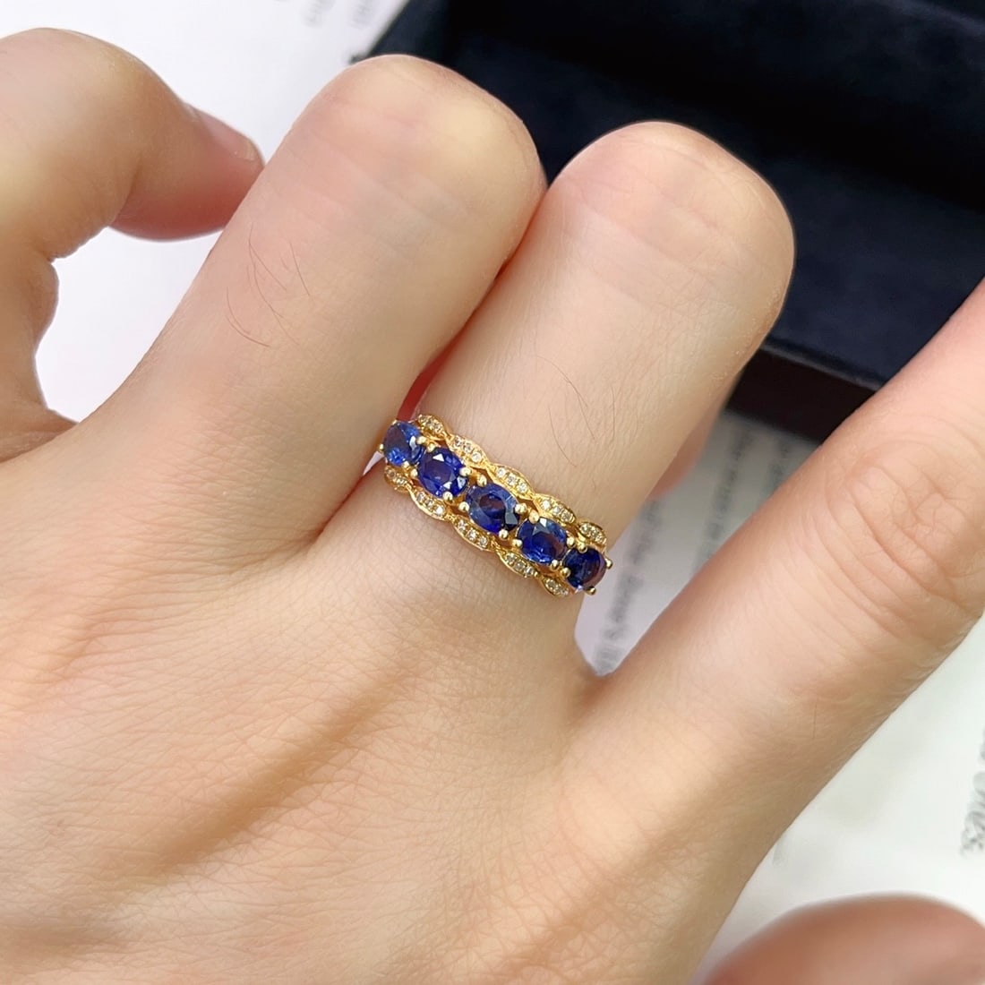 14k Gold 1.50 Ct Natural Sapphire & Diamond Ring - 6