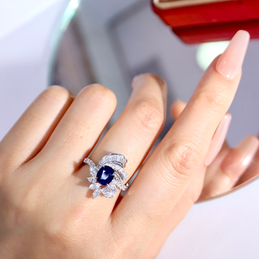 14k Gold 2.60 Ctw Natural Sapphire & Diamond Ring - 4