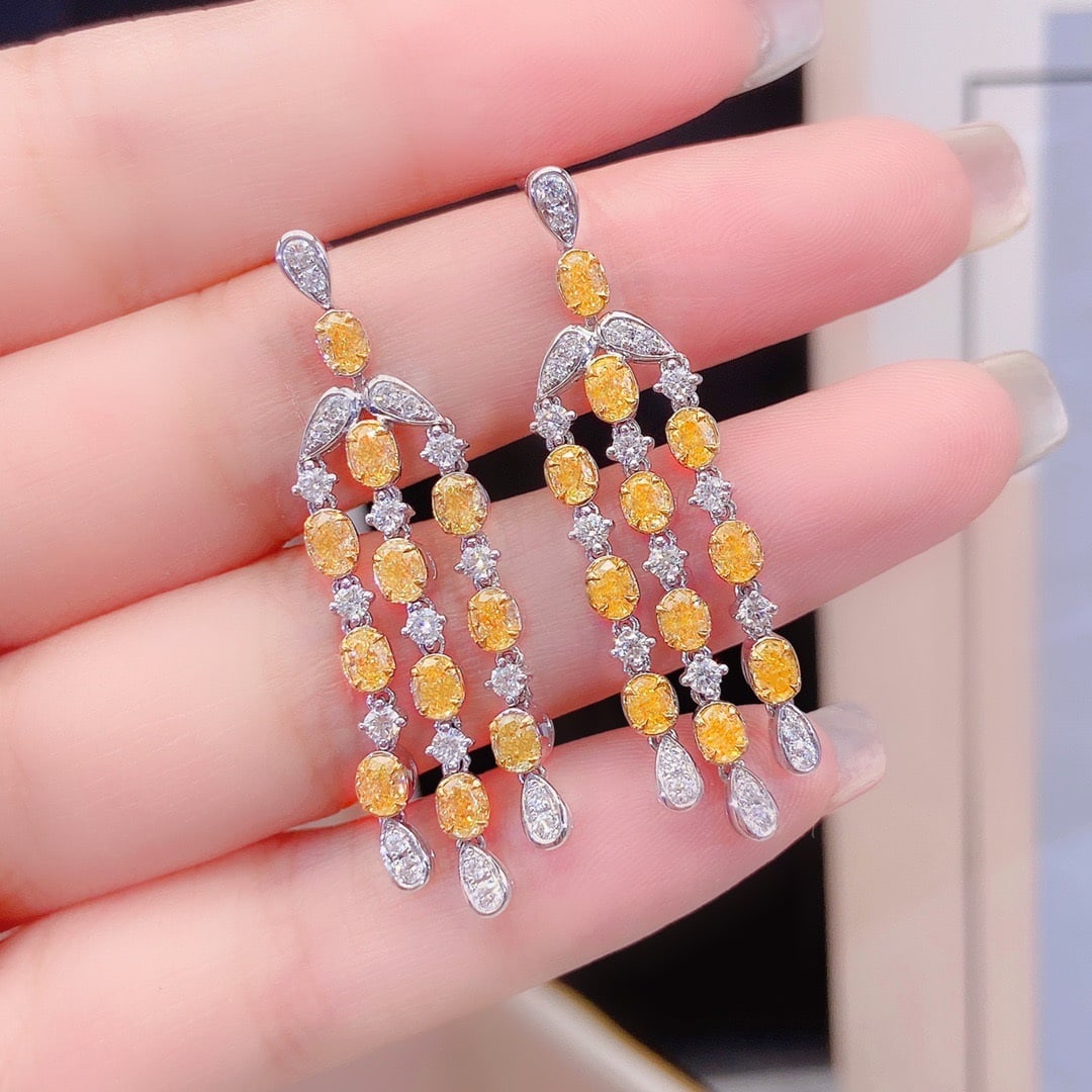 14k Gold 3.23 Ctw Natural Yellow Diamond & Diamond Earrings - 2
