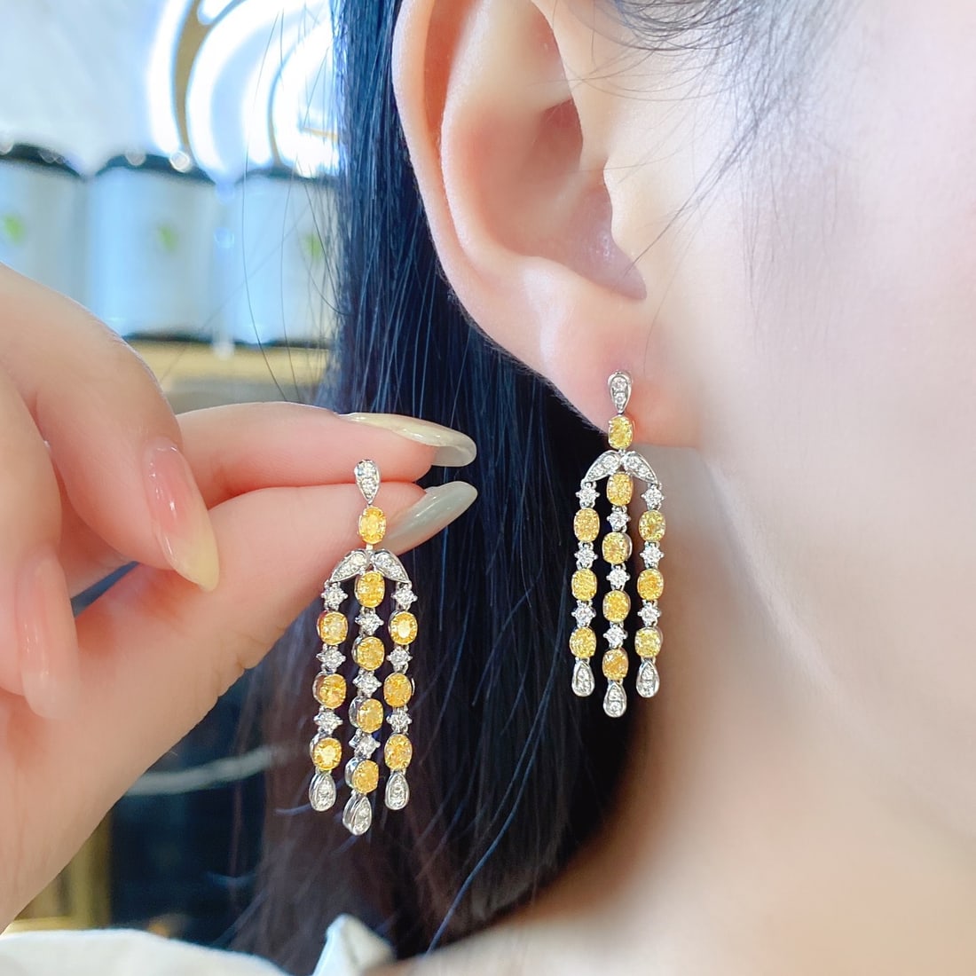 14k Gold 3.23 Ctw Natural Yellow Diamond & Diamond Earrings - 4