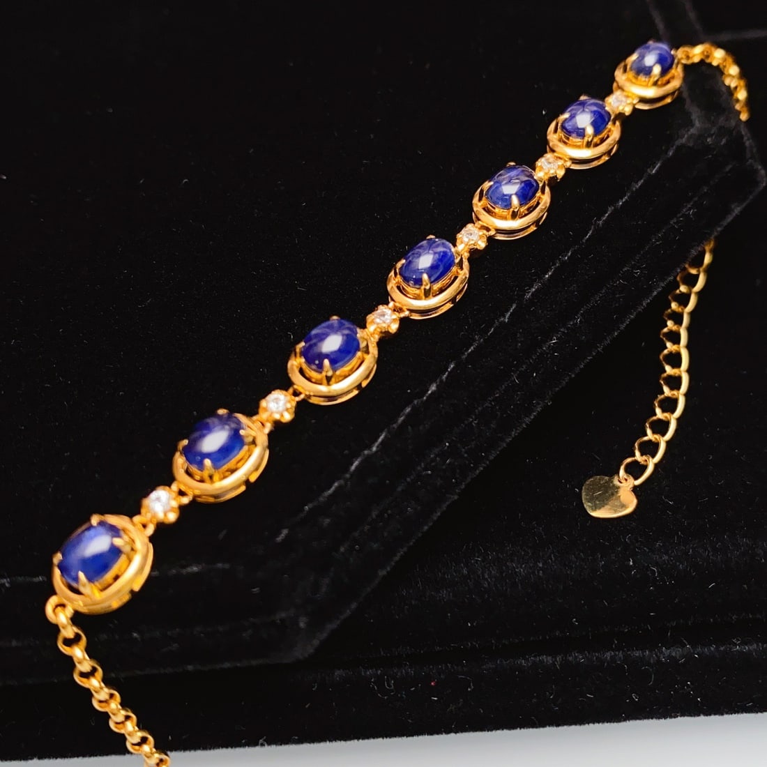 14k Gold 7.80 Ct Natural Sapphire & Sapphire Bracelet - 5