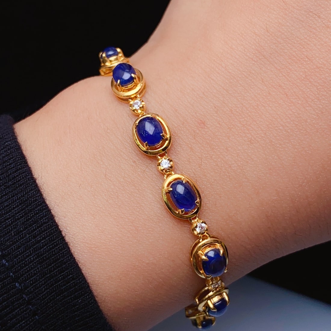 14k Gold 7.80 Ct Natural Sapphire & Sapphire Bracelet - 6