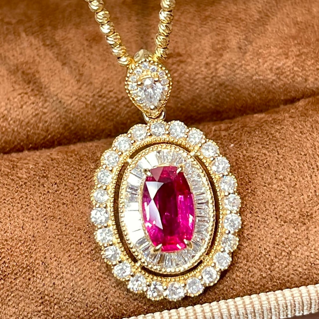 14k Gold 2.28 Ctw Natural Ruby & Diamond Pendant( Without Chain ) - 2