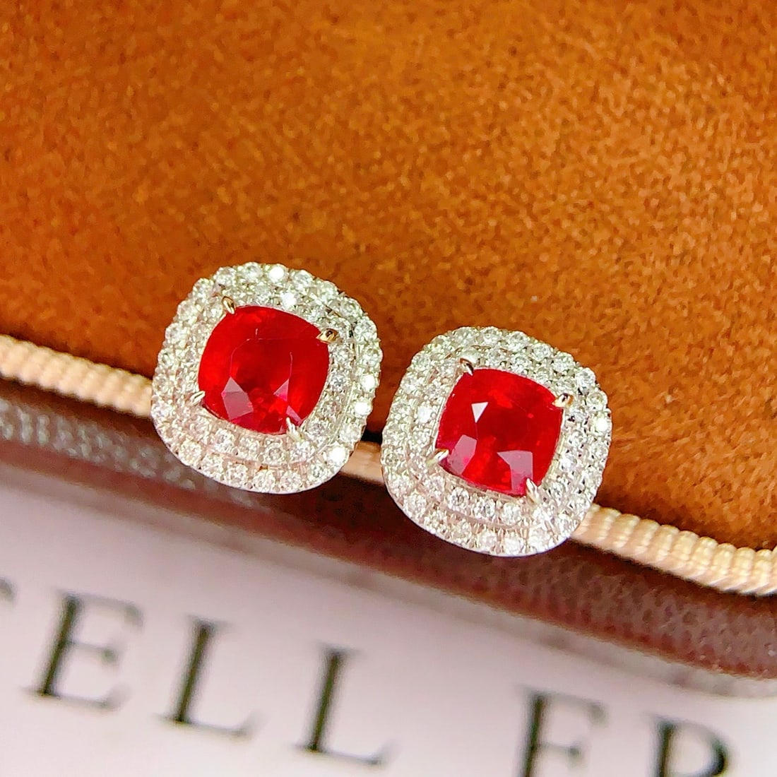 14k Gold 1.5 Ct Natural Ruby & Diamond Earrings - 4