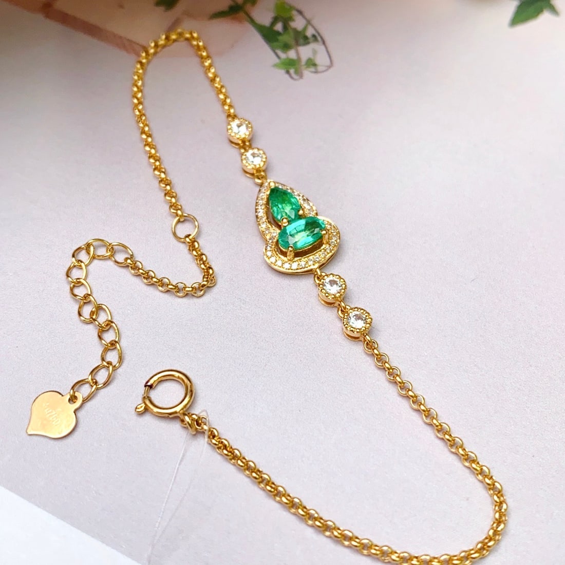 14k Gold 0.80 Ct Natural Emerald & Diamond & Sapphire Bracelet - 3