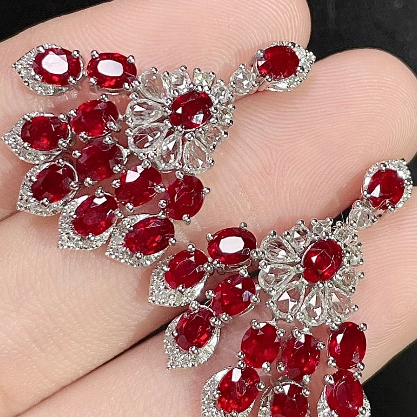 14k Gold 5.43 Ctw Vivid Red Natural Ruby & Sapphire Earrings - 4