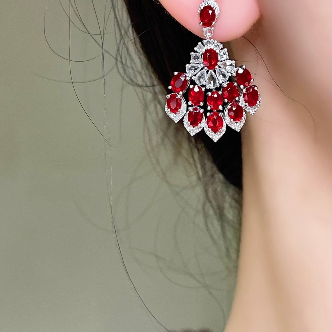 14k Gold 5.43 Ctw Vivid Red Natural Ruby & Sapphire Earrings - 6