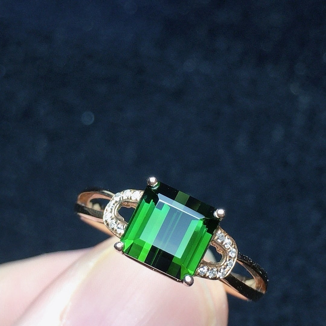 14k Gold 2.1 Ct Natural Tourmaline & Diamond Ring - 2