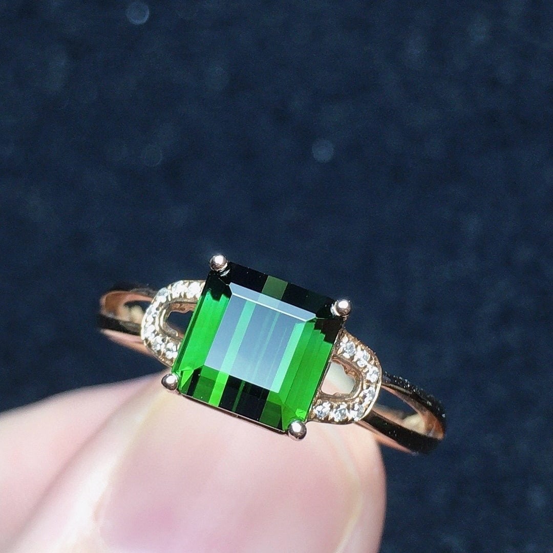14k Gold 2.1 Ct Natural Tourmaline & Diamond Ring - 3